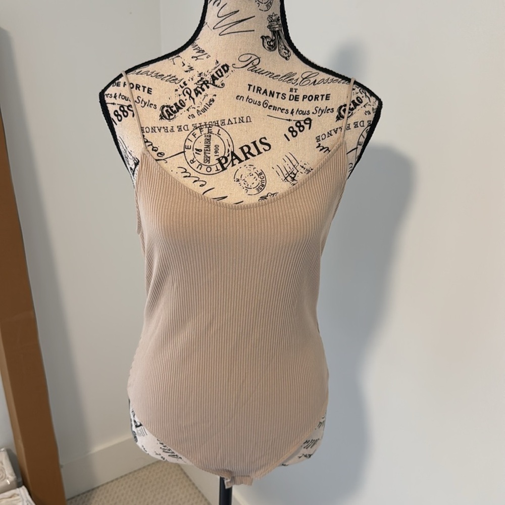 TWO (Black And Tan) Low Back Ribbed Body Suit - Picture 5 of 8